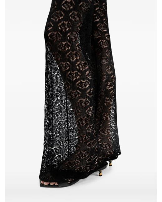 Silvian Heach Black Lace-Knit Flared Trousers