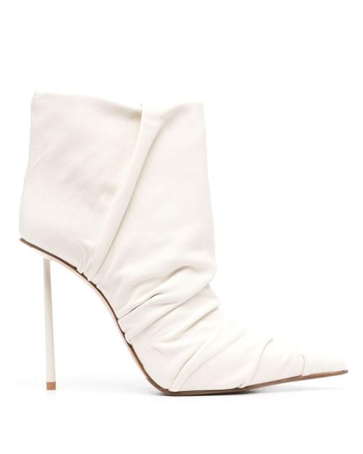 Le Silla White Fedra 120mm Ruched Leather Ankle Boots