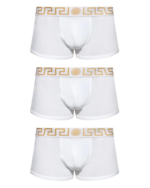 Lot De Trois Boxers Greca En Coton Stretch Versace pour homme en coloris White