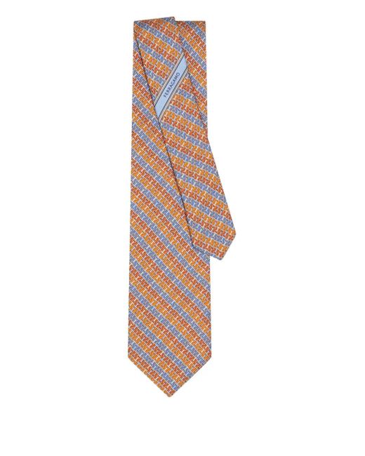 Ferragamo White Gancini Chain-Print Tie for men