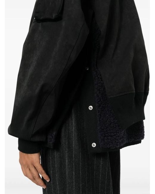 Sacai Black Layered Band-Collar Bomber Jacket for men