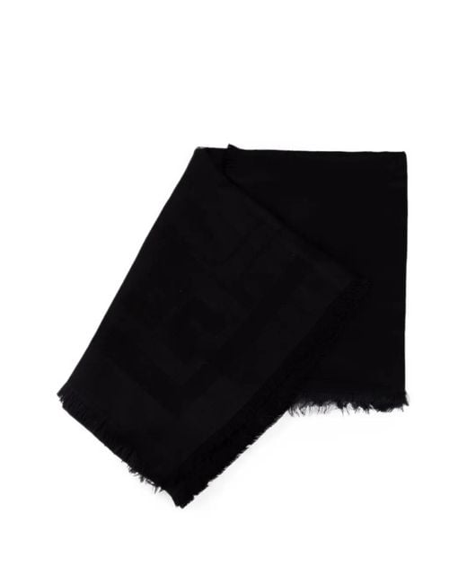 Elisabetta Franchi Black Logo-Jacquard Frayed Scarf