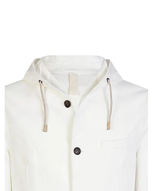 Eleventy White Hooded Buttoned Blazer for men