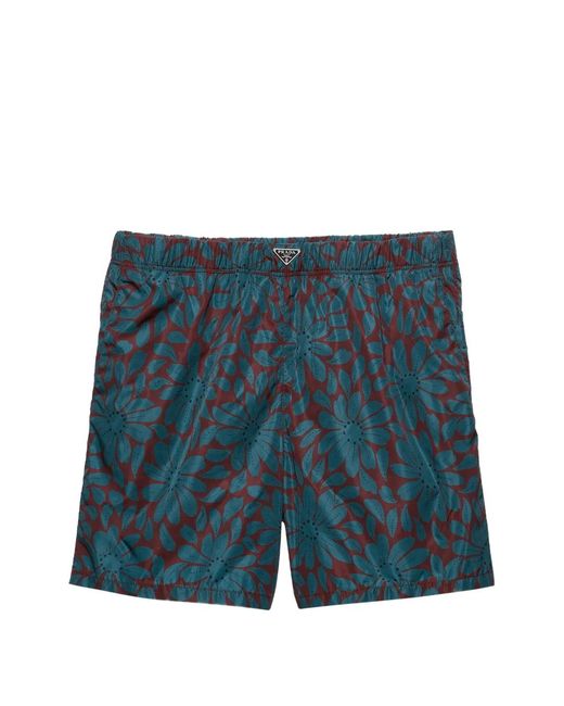Prada Blue Printed Re-Nylon Swim Trunks for men