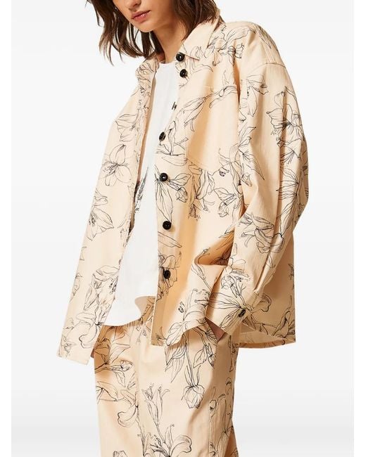 Twinset Natural Bull Shirt With A Floral Print