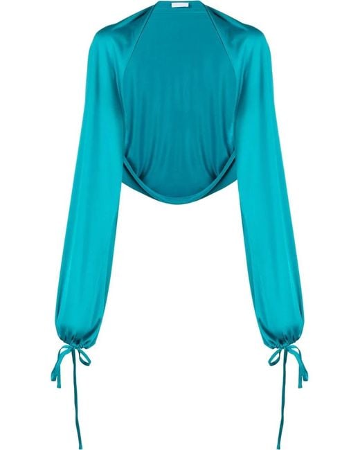 P.A.R.O.S.H. Blue Drawstring-Detailed Long-Sleeved Shrug