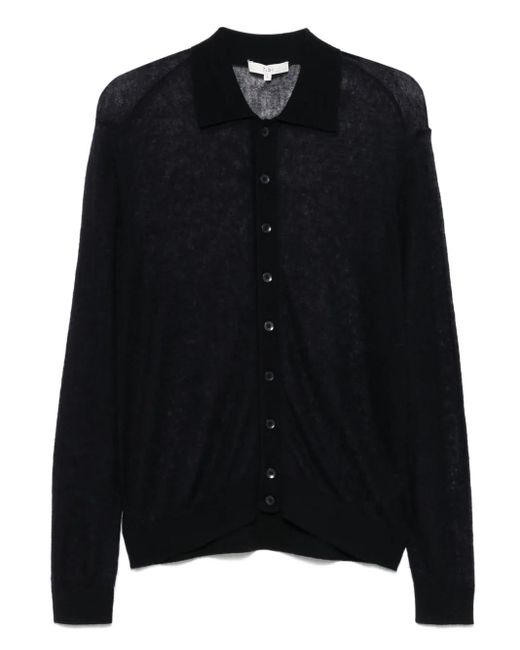Tibi Black Sheer Polo-Collar Cardigan
