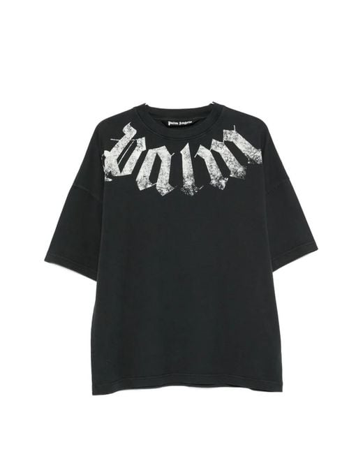 Palm Angels Black Big Neck Logo Printed T-Shirt for men