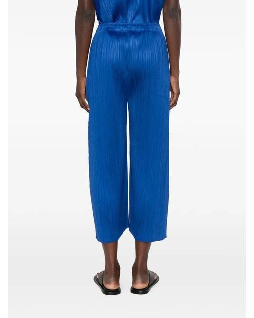 Pleats Please Issey Miyake Blue Pleated Cropped Trousers