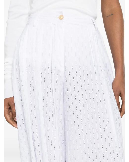 Thelatest White Jacquard-Knit Elasticated-Cuff Trousers