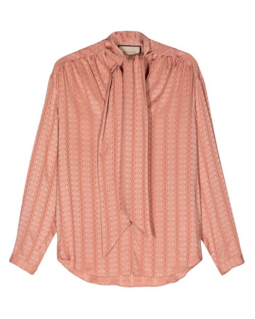Gucci Pink Pussy-bow Silk-jacquard Blouse