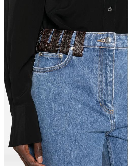 IRO Blue Archies Leather-Trim Jeans