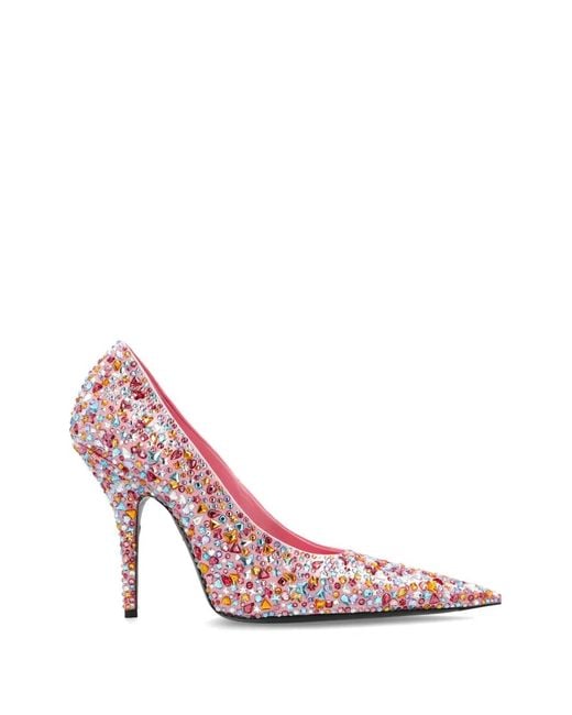 Balenciaga Pink Gem-Embellished Pointed-Toe Pumps