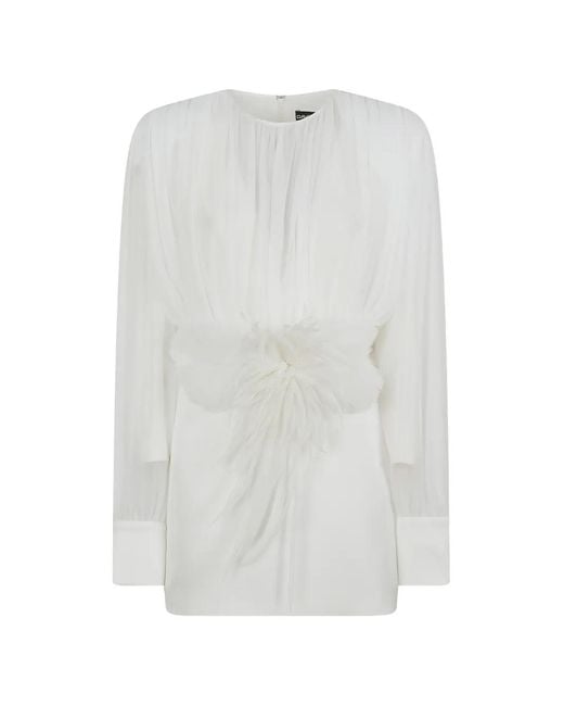 David Koma White Cactus Dahlia Feather-Embellished Ruched Mini Dress