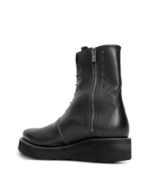 DEVOA Black Lace-Up Side-Zip Biker Boots for men