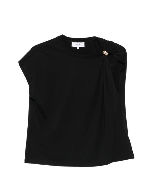 Ba&sh Black Allia Gathered-Detail T-Shirt