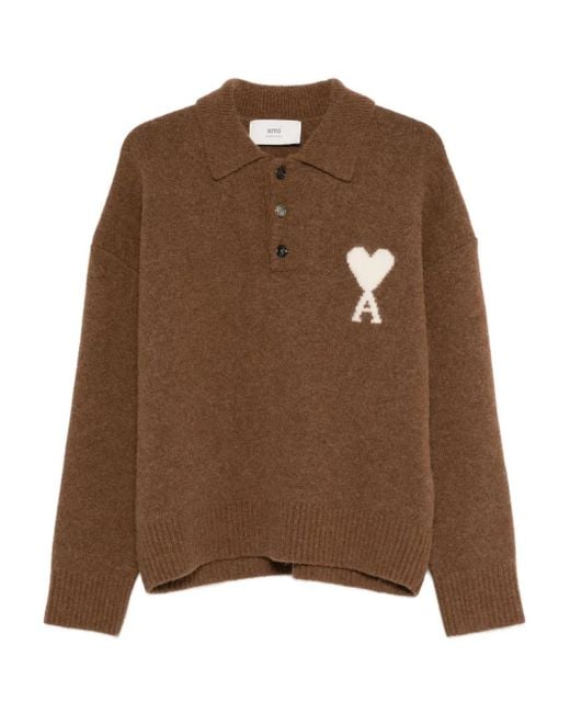 Jersey con logo de corazón AMI de hombre de color Brown