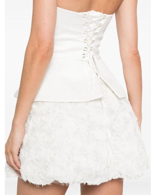 Nissa White Floral-Detail Peplum Mini Dress