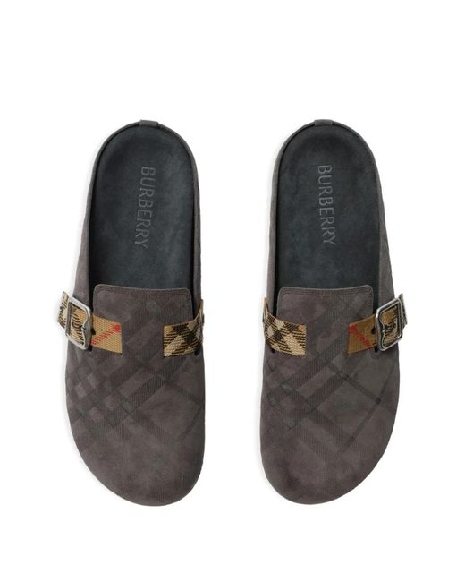 Burberry Gray Check Suede Urchin Clogs for men
