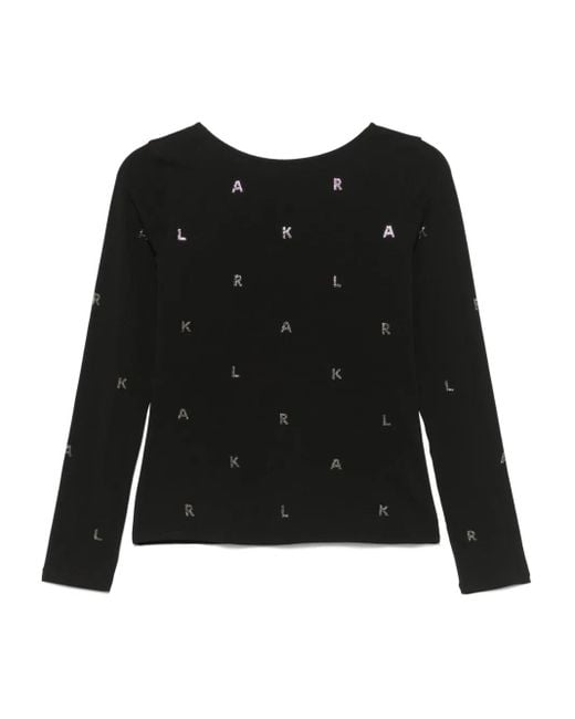 Karl Lagerfeld Black Rhinestone-Logo T-Shirt