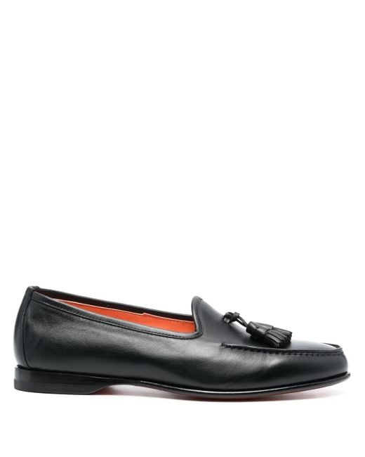 Santoni Black Andrea Tassel-Detail Leather Loafers for men