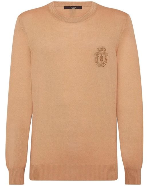 Billionaire Brown Logo-Embroidered Wool Jumper for men