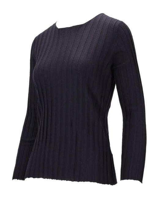 LA ROSE Blue Ribbed Girocollo Top