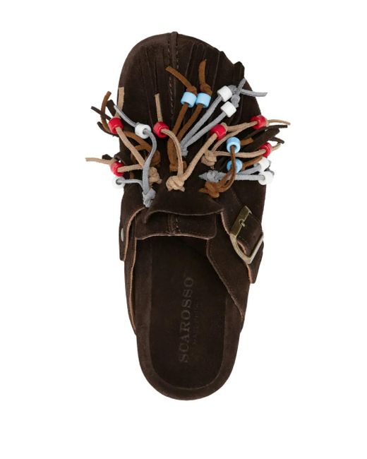 Scarosso Brown Gea Tasselled Suede Slippers