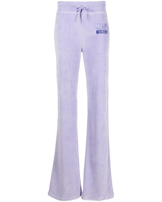 Moschino Purple Logo-Print Velour Track Pants