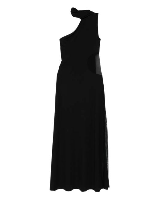 Imperial Black One-Shoulder Mesh-Insert Dress