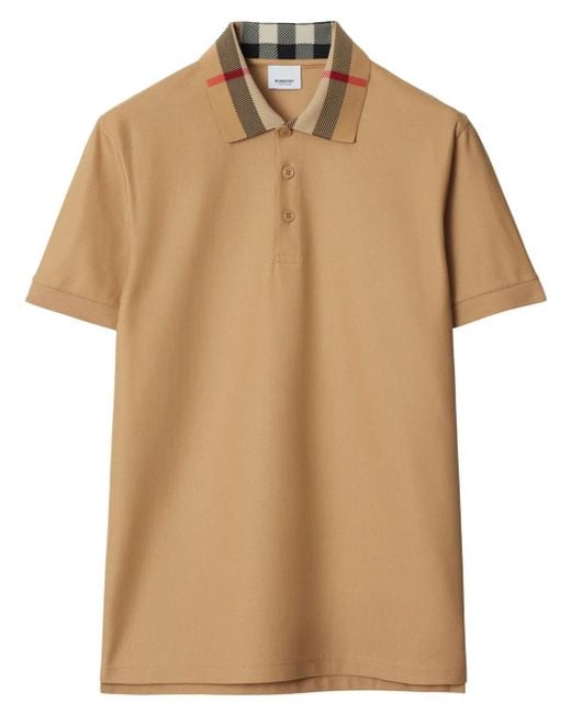 Burberry Brown Check Collar Cotton Polo Shirt for men