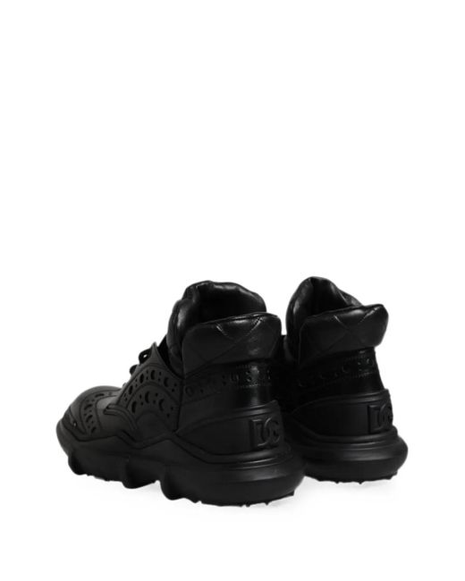 Dolce & Gabbana Black Quilted Brogue-Detail Platform Sneakers for men