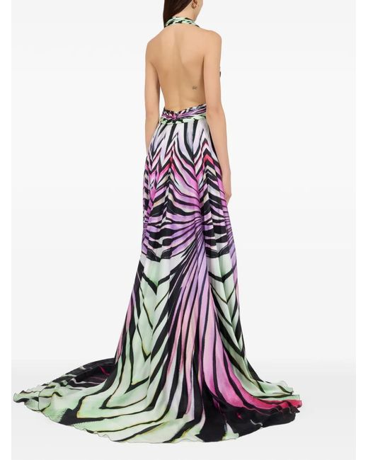 Roberto Cavalli Purple Ray Of Paradise Printed Maxi Dress