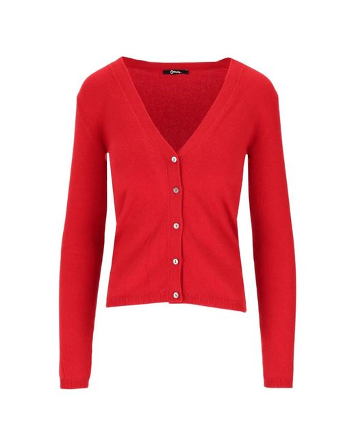 LA ROSE Red V-Neck Button-Up Cardigan