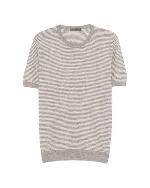 Corneliani Gray Striped Crew-Neck T-Shirt for men