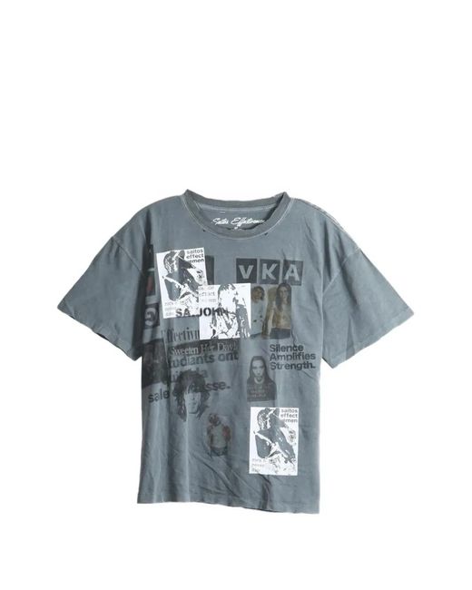 SAITOS Blue Graphic-Print Distressed T-Shirt