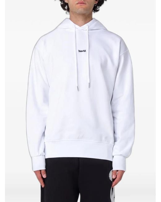 DISCLAIMER White Logo-Print Dropped-Shoulder Hoodie for men