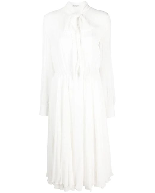 Philosophy Di Lorenzo Serafini White Bow-Collar Mid-Length Evening Dress