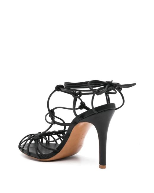 Forte_forte Black Thin Heel Sandals With Leather Tubular Laces Shoes