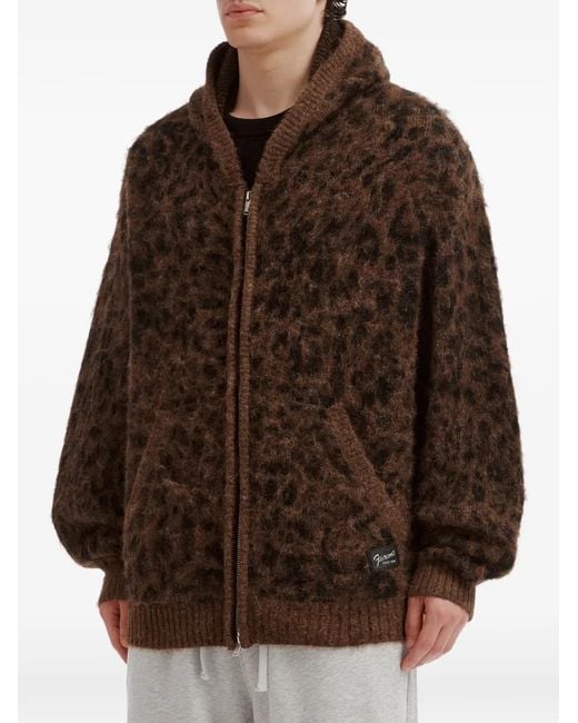FIVE CM Brown Leopard-Pattern Zip-Up Hoodie for men