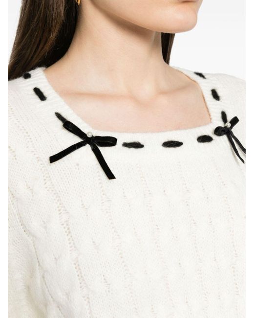 B+ AB White Bow-detail Cable-knit Jumper