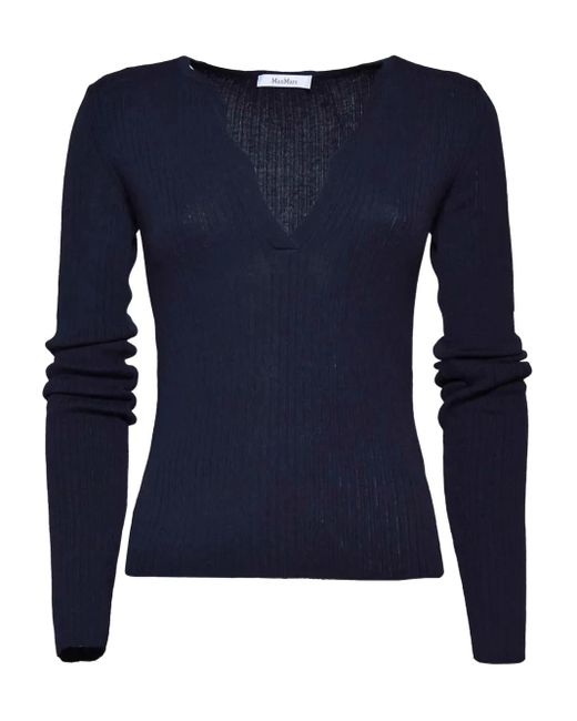 Max Mara Blue Ribbed-Knit Top