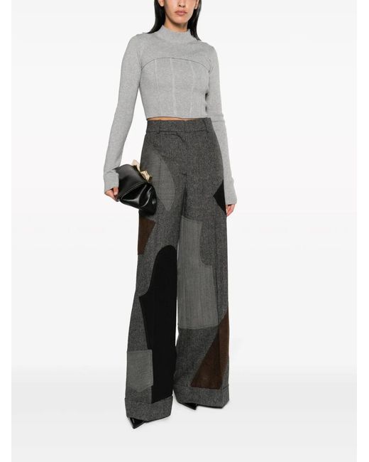 Moschino Gray Patchwork-Design Palazzo Trousers
