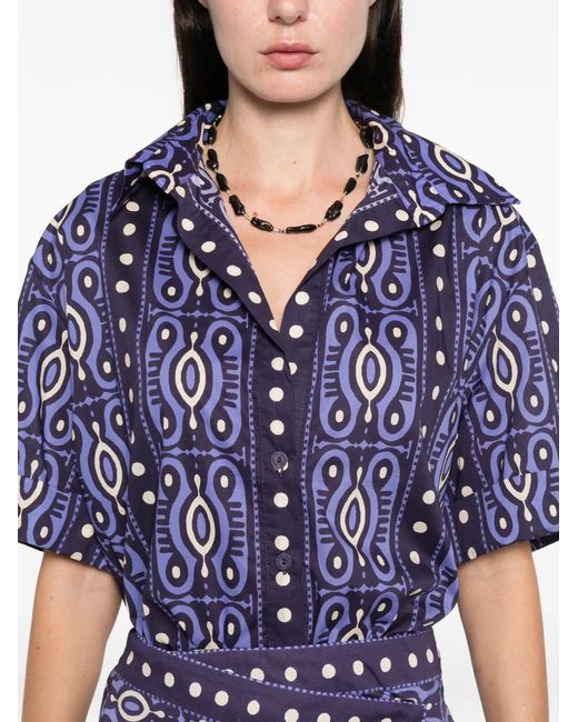 Johanna Ortiz Blue Salty Promises Buttoned-Patterned Shirt