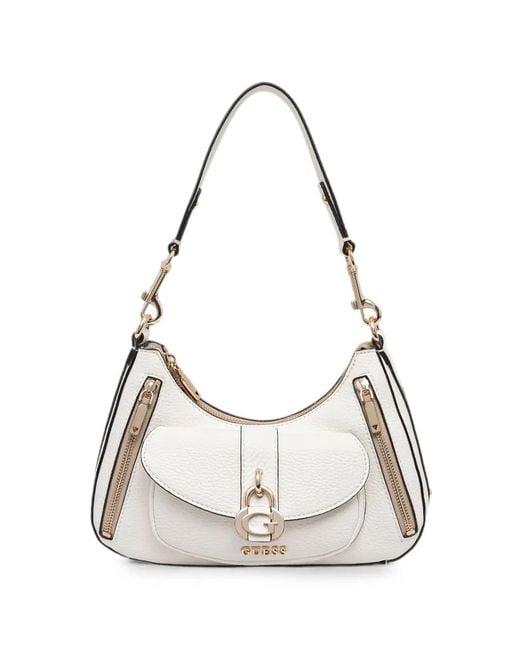 Guess White Logo-Plaque Pebbled Tote Bag