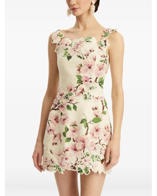Abito Corto Con Pizzo A Fiori di Oscar de la Renta in Natural