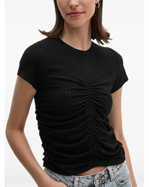 DKNY Blue Ribbed Gathered T-Shirt