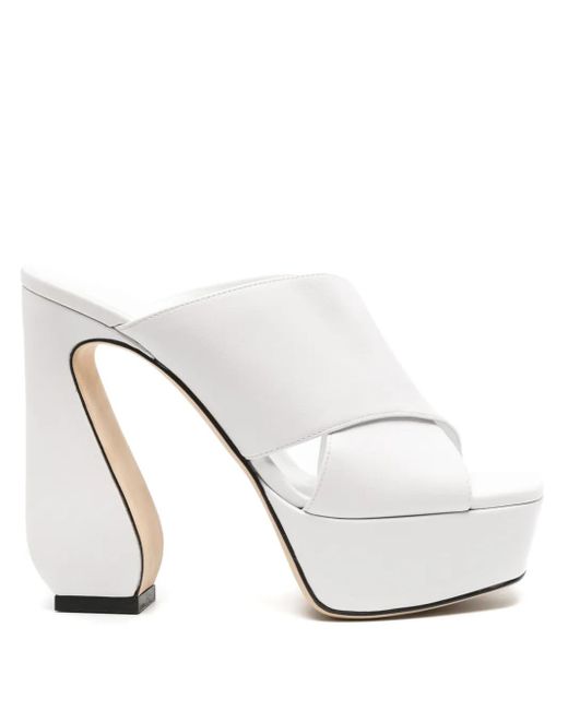 Sergio Rossi White 135Mm Crossover-Strap Leather Sandals