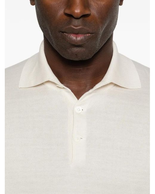 Brunello Cucinelli White Classic Short Sleeve Polo With Button Detail for men