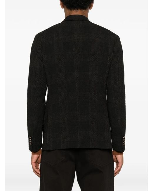 Tagliatore Black Double-Breasted Peak-Lapel Blazer for men